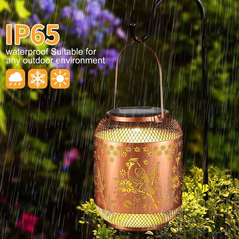 Doogarden Solar Lanterns Outdoor Waterproof Christmas Birthdays Gifts for Women Mom Grandma Butterfly Garden Decor Metal Hanging Solar LED Lights for Patio(Red Bird-2P) - Image 3